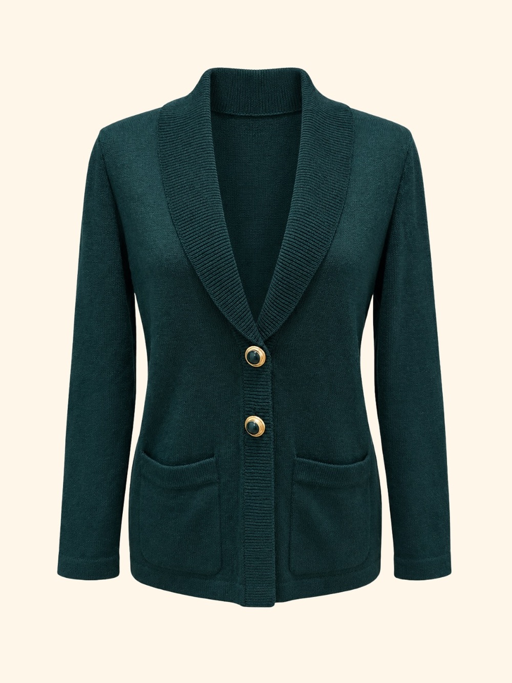 St. John Teal Green Shawl-Collar Cardigan with Gold Buttons - 3 piece SET